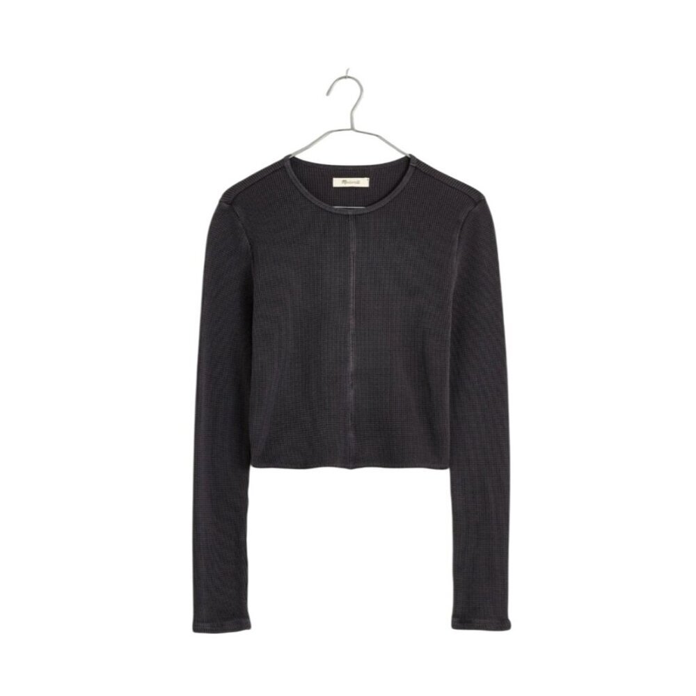 Madewell Waffle Knit Crewneck Shirt Size XL Gray Thermal Cropped 100% Cotton